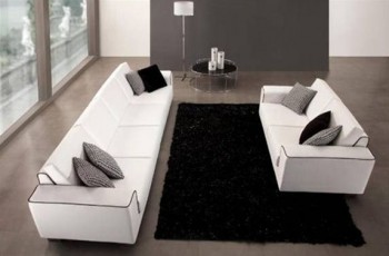 White Microfiber Sofa Set with Black Trimming