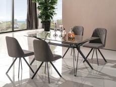 Contemporary Rectangular Clear Glass Legs Microfiber Seats Modern Dining Set Contemporary Rectangular Clear Glass Legs Microfiber Seats Modern Dining Set