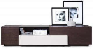 Brown Real Wood Oak and Grey Lacquer Combination TV Stand