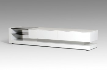 Modern White TV Stand with Black Glass Top