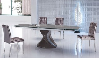 Contemporary Grey Extendable Dining Table with Unique Base