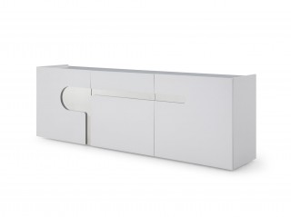 Exquisite Mat White Buffet with Polished Stainless Steel Decoration