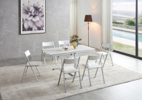 Floating Sleek White Gloss Table with Creative Leatherette Chairs