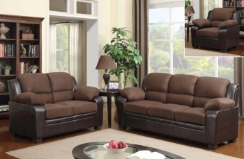 Contemporary Two-Tone Sofa Set Upholstered In Chocolate Microfiber