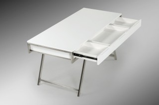 Elegant White Gloss Finish Desk with Stainless Steel Legs