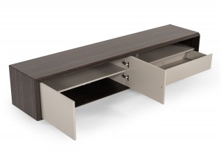 Modern Ebony TV Stand with Matte Grey Doors