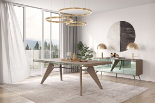 Modern Walnut Dining Table with Side Glass Accents