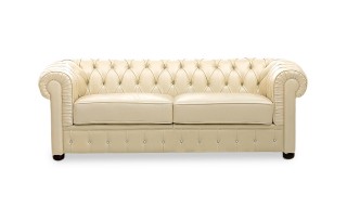 Ivory Italian Leather Sofa Set with Buttons