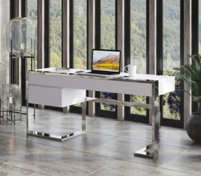 Elite White High Gloss and Stainless Steel Desk