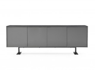 Modern High Gloss Dark Grey Buffet with Metal Base