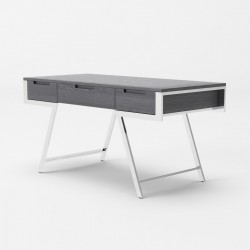 Elegant Elm Grey Office Desk with Metal Legs