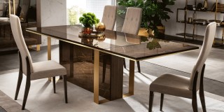 Graceful Rectangular in Wood Top Fabric Seats Modern Dining Set