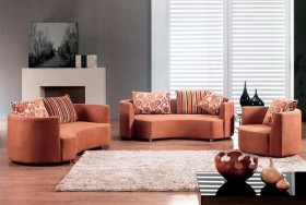 Pumpkin Color Microfiber Three Piece Sofa Set