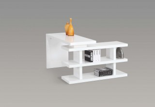 Modern High Gloss White Office Desk with Shelving System