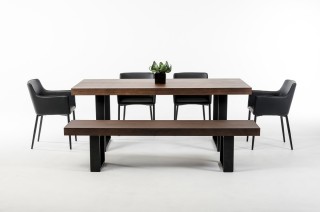 Classic Walnut Veneer and Black Metal Base Dining Table