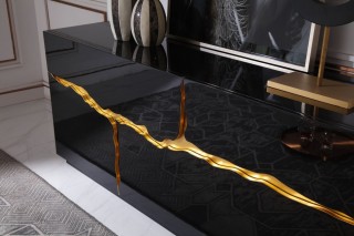 Elite High Gloss Black Buffet with Champagne Gold Accents