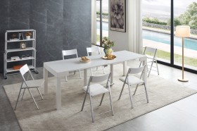 Floating Sleek White Gloss Table with Creative Leatherette Chairs