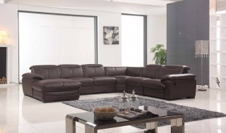 Large Brown Leather Contemporary Sectional Set with Recliner Chair