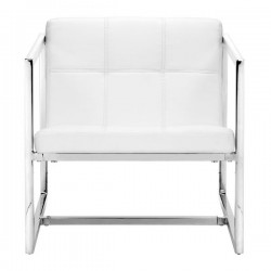 White Soft Leatherette Accent Chair with Square Chrome Frame