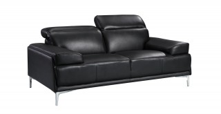 Contemporary Black Leather Living Room Sofa Set
