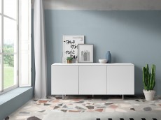 Elite 3 Door White Wood Lacquered Buffet with Chrome Legs Elite 3 Door White Wood Lacquered Buffet with Chrome Legs