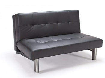 Tufted Sleek Contemporary Black Leather Sofa Bed