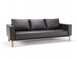 Black Leather Sofa Bed with Oak Legs