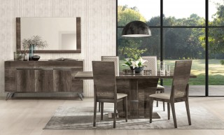 Exotic Rectangular in Wood Top Leather Dining Room Furniture