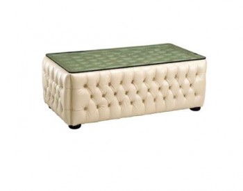 Tufted Leather Coffee Table with Glass Top