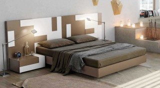 Wood Platform and Headboard Bed in White and Brown