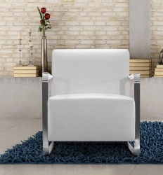 Modern White Leather Low Profile Lounge Chair