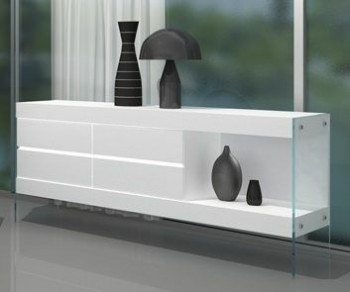 Cloud Unique Buffet in White with Clear Glass Base