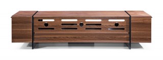 Walnut Wood Contemporary TV Stand with Drawer and Side Compartents