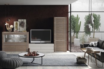 Contemporary Stone Walnut Wall Unit