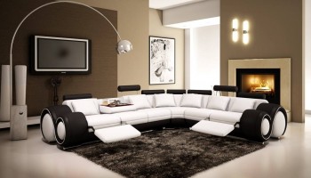 Black Base and White Seats Contemporary Sectional in Full Leather Black Base and White Seats Contemporary Sectional in Full Leather