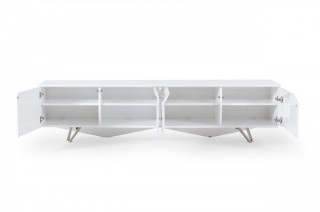 4 Door Modern White TV Stand with Stainless Steel Legs