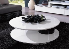 Round Shaped Contemporary White and Black Coffee Table