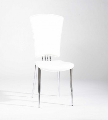 White or Black Leather Dining Chairs with Chrome Legs and High Back