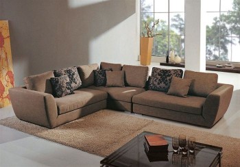 Contemporary Sectional Upholstered Micro Suede Fabric with Pillows