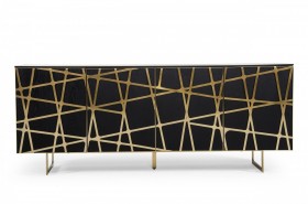 Modern Black Oak and Champagne Gold Buffet for Living Room