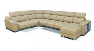 Cream Italian Leather Extra Large Sectional with Cup Holders