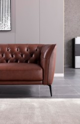 Brown Leather Contemporary Living Room Set with Metal Legs