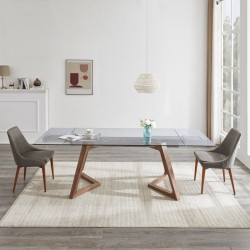 Luxury Rectangular Glass Top Fabric Seats Table and Four Chairs