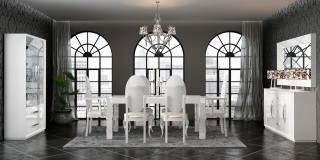 Wooden Contemporary Dining Room Set with Extension Leaf