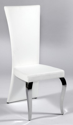 White Leather Seat and Back Chair with Polished Chrome Legs