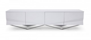 Modern White TV Stand with Stainless Steel Base