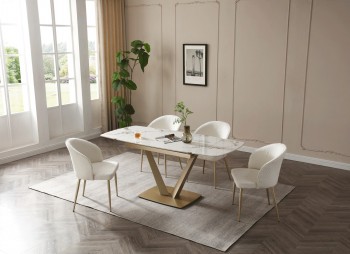 Beautiful Extendable Dining Table with Fabric Chairs