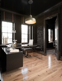Elegant Black Oak Desk with Tinted Glass Top and Side Elegant Black Oak Desk with Tinted Glass Top and Side