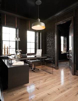 Elegant Black Oak Desk with Tinted Glass Top and Side