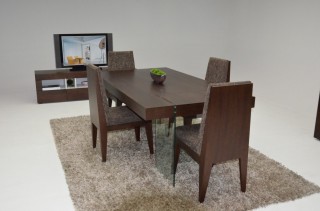 Tobacco Wood Contemporary Rectangular Dinette with Glass Legs